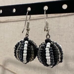 Beautiful Seed Bead Pom Pom Earrings